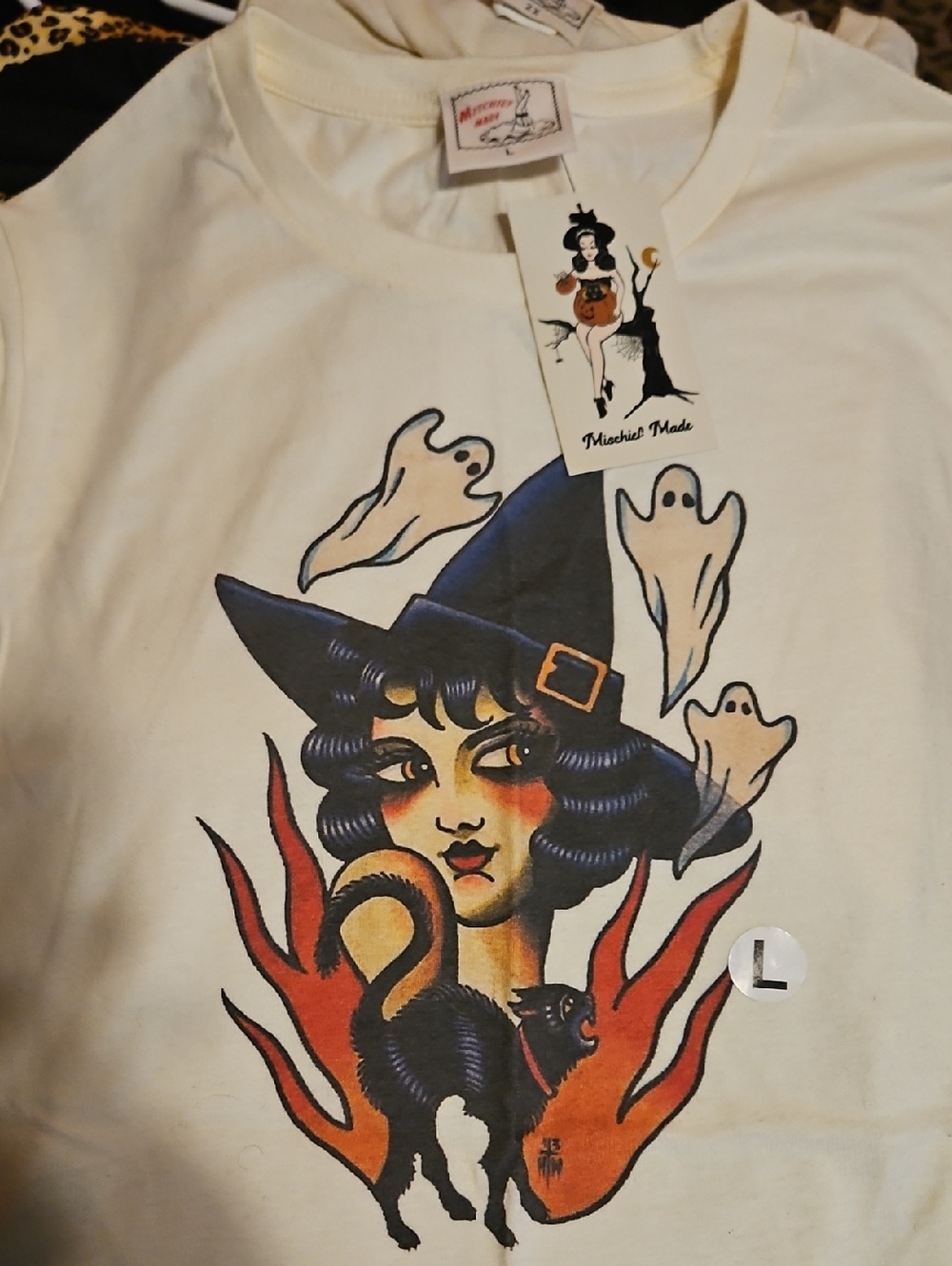 Mischief Made Witch & Ghost Graphic Tee Pinup Rockabilly Halloween